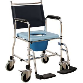 Rolling Shower Chair, Bedside Commode Wheelchair with Padded Seat, Backrest, for Seniors, Disabled, 300 lbs, Black
